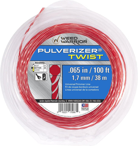 Weed Warrior Pulverizer Twist line closeup emphasizes durability for clean edging.