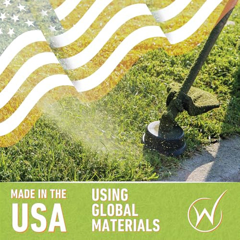 Weed Warrior Pulverizer Twist line in-use image shows universal fit across brands.