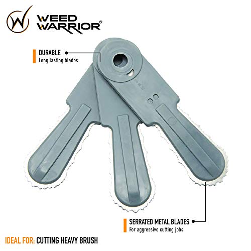 WEED WARRIOR serrated metal blade cuts through dense vegetation smoothly.