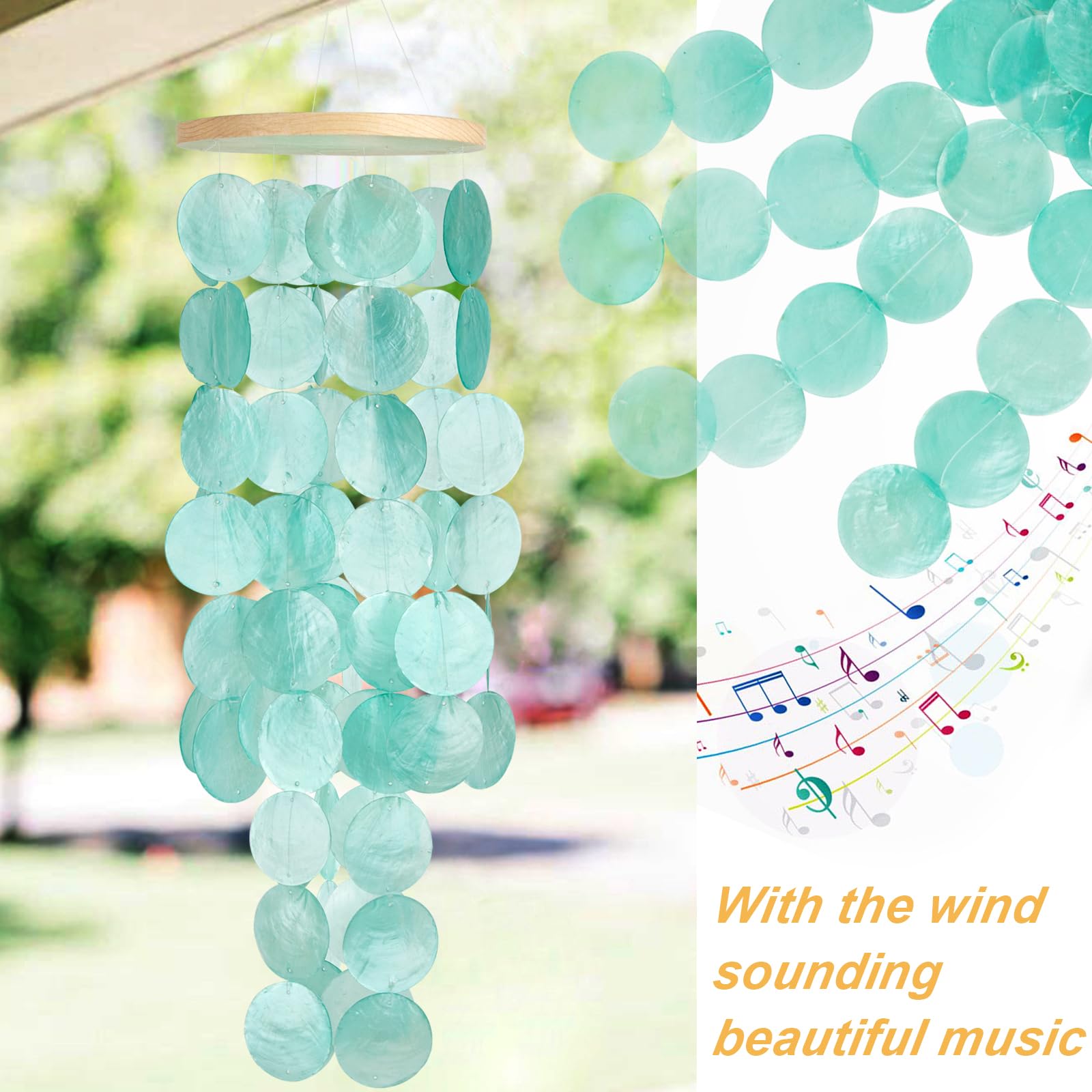 WeDoSoy wind chimes wood top detail shows natural aging for authentic rustic charm.