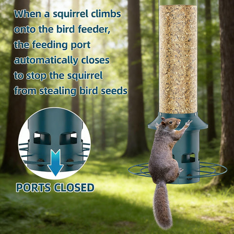 Close-up of WeeFeetc weight-activated mechanism in action on the feeder.