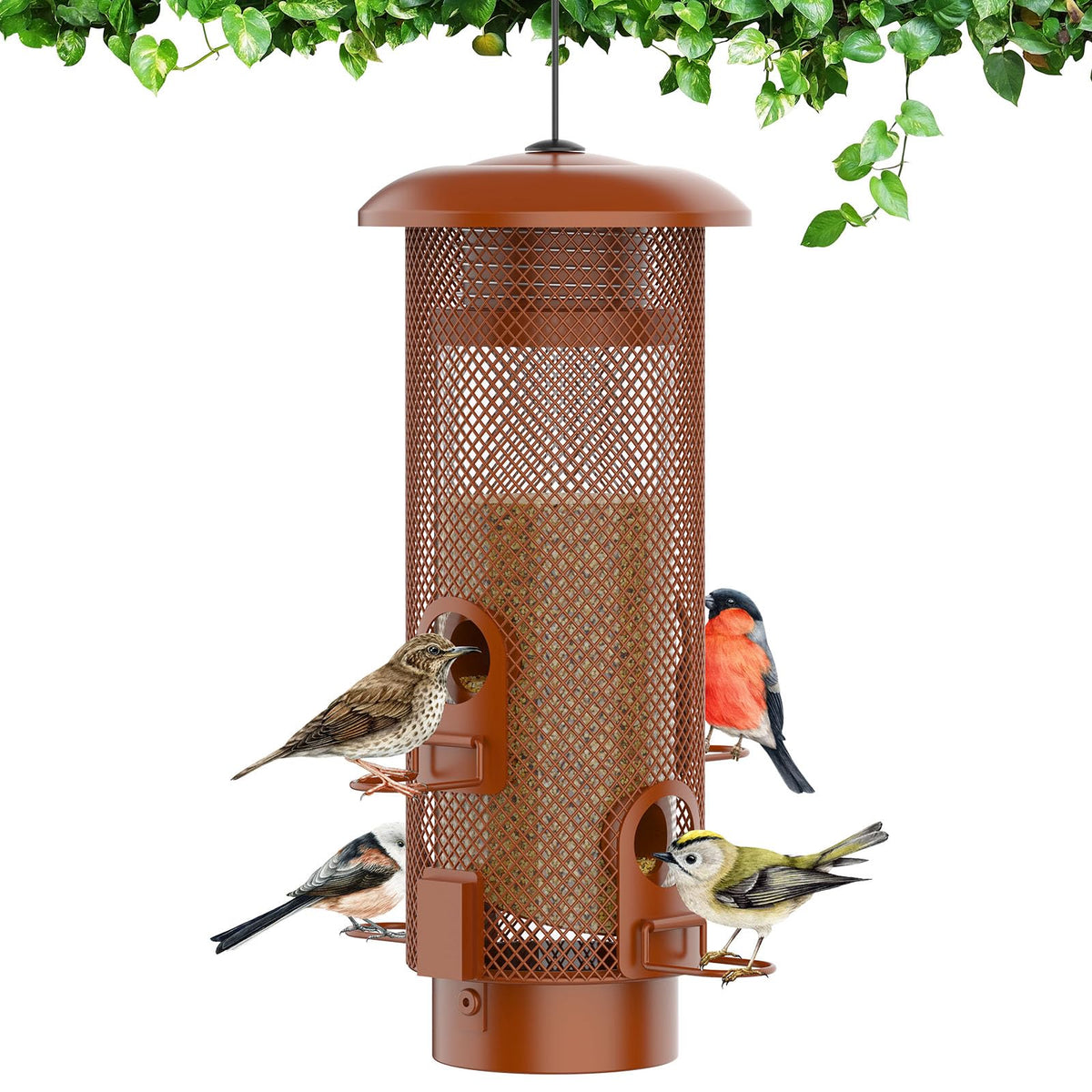 WeeFeetc weight-activated mechanism blocks large pests, allowing small birds to feed.