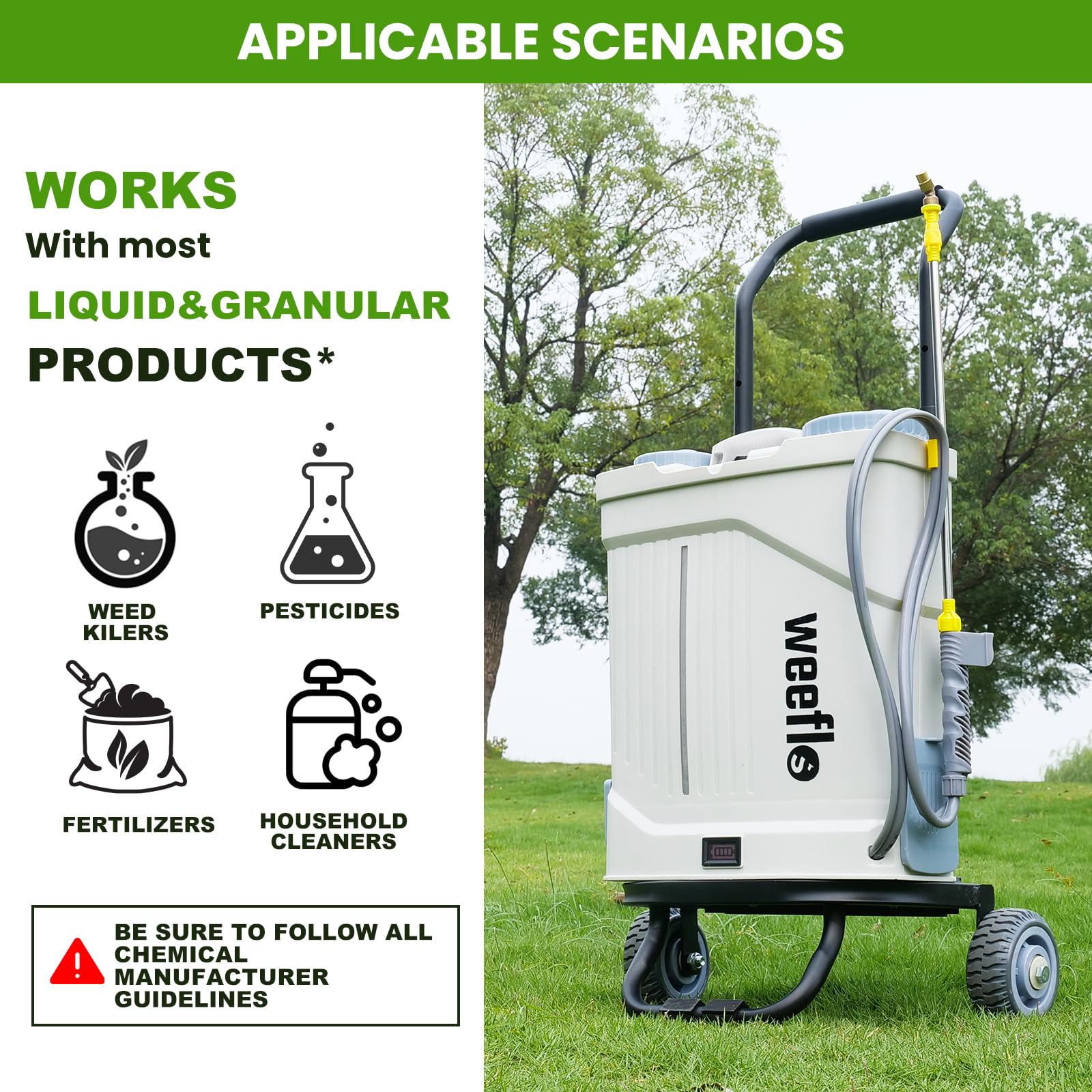 Weeflos sprayer delivering 100 psi high-pressure spray for even coverage