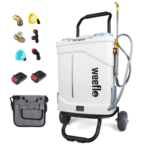 Weeflos battery-powered sprayer front view for cordless operation in yards