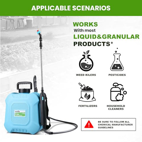 Weeflos electric sprayer with retractable wand for extended reach.
