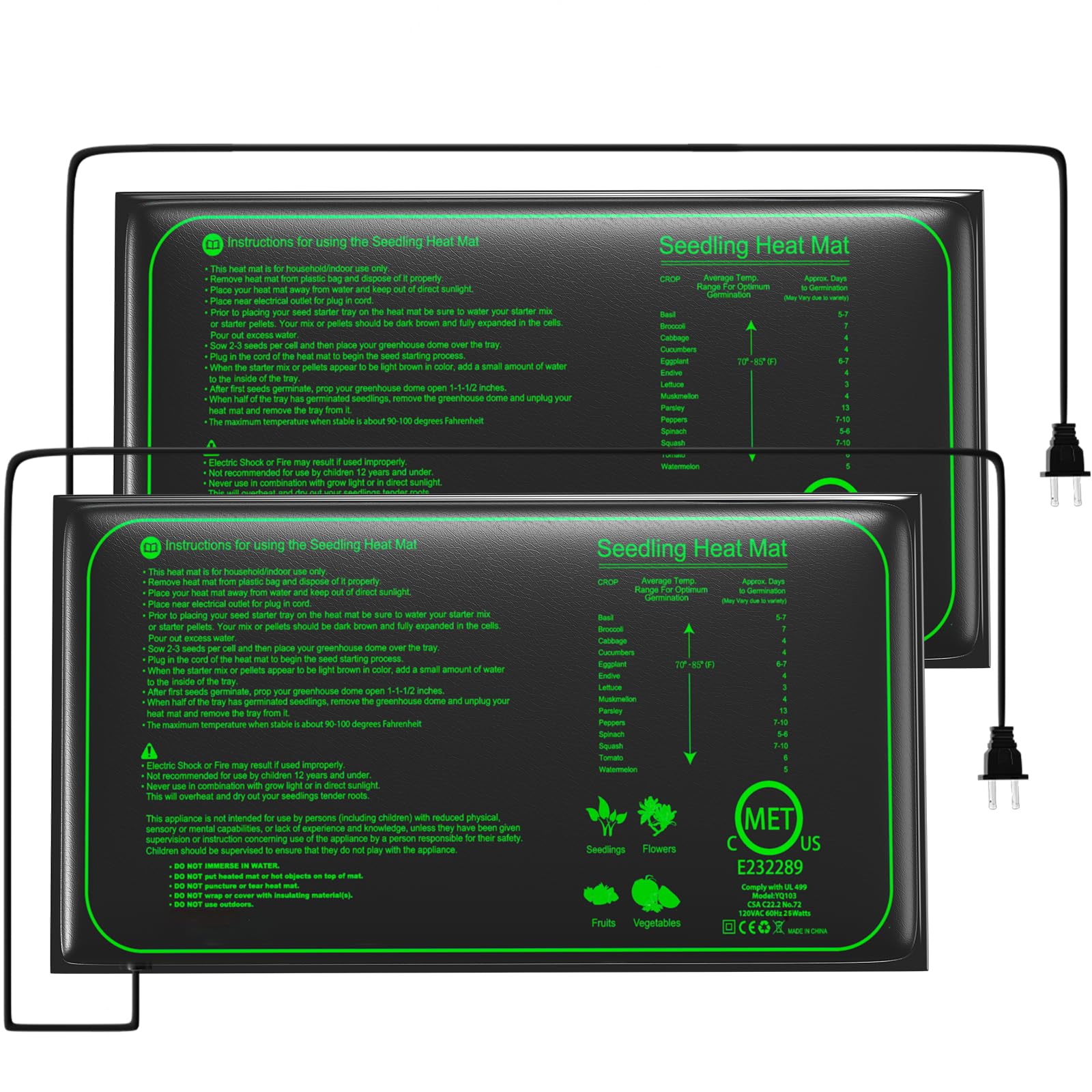 WeeLeeGoo seedling heat mat 11.5x22.5 inches delivers even warmth for seed trays.