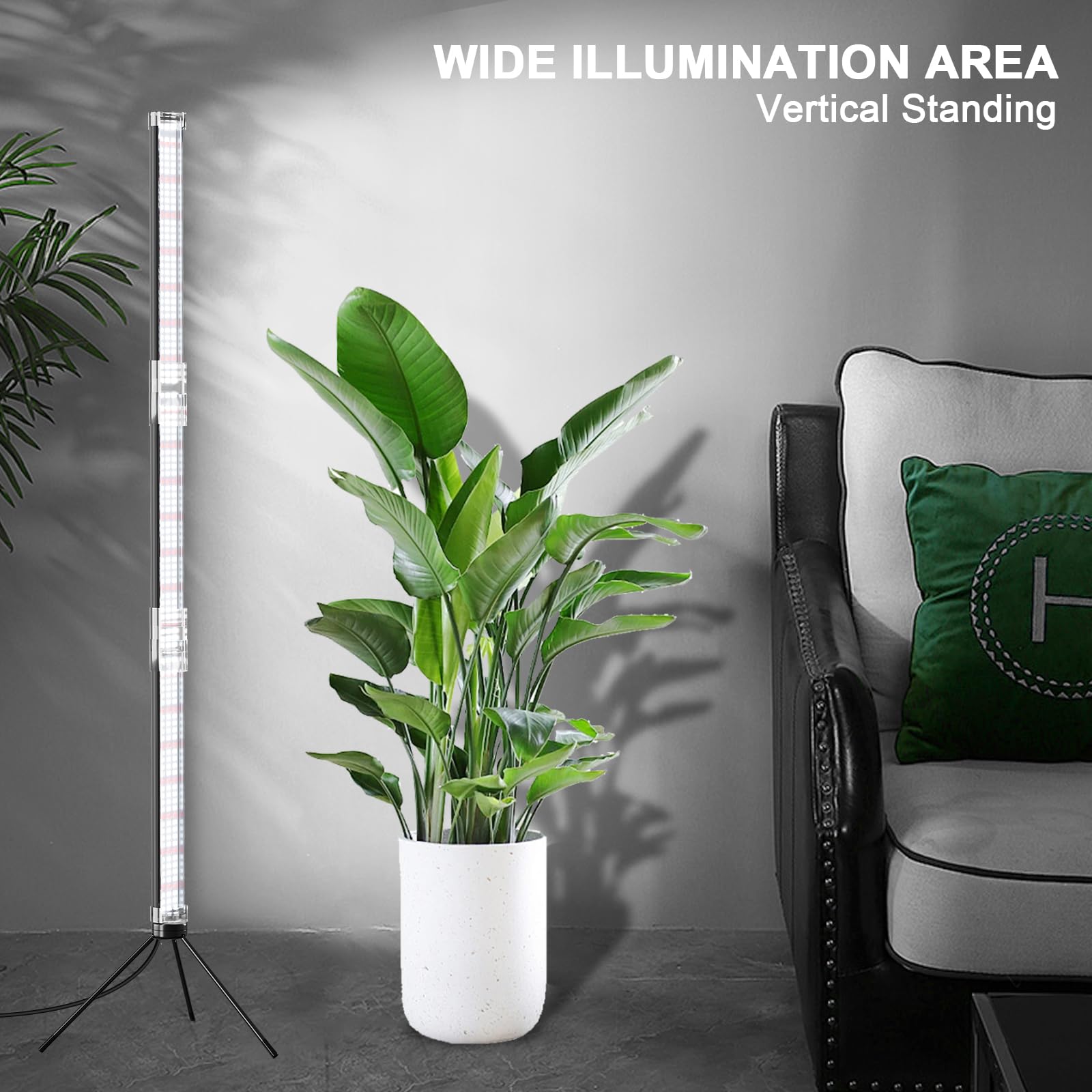 Side lighting coverage from a 120° beam angle supports evenly lit plant shelves.