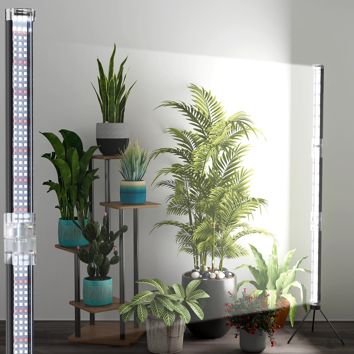 WeeLeeGoo 48-inch plant lamp on a stand delivering strong full-spectrum light for large indoor plants.