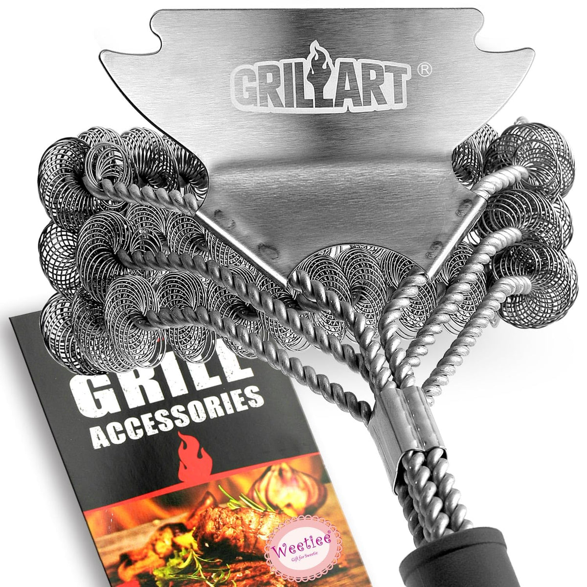 Weetiee bristle-free grill brush 18-inch front view for safe cleaning.