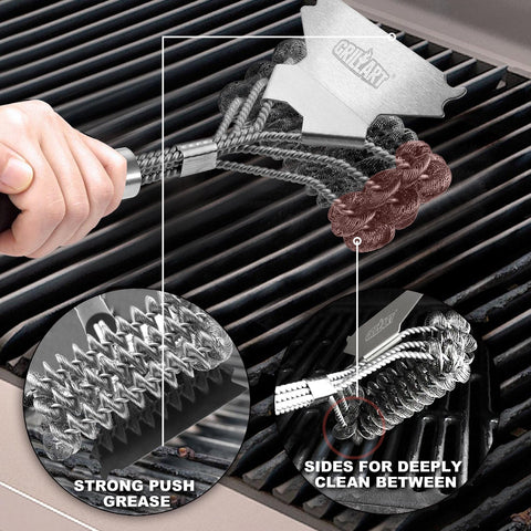 Weetiee bristle-free grill brush 18-inch side angle showing reach.