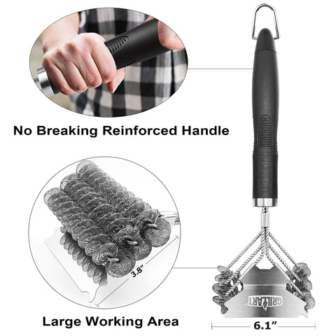 Weetiee grill brush with wide scraper for easier cleaning.