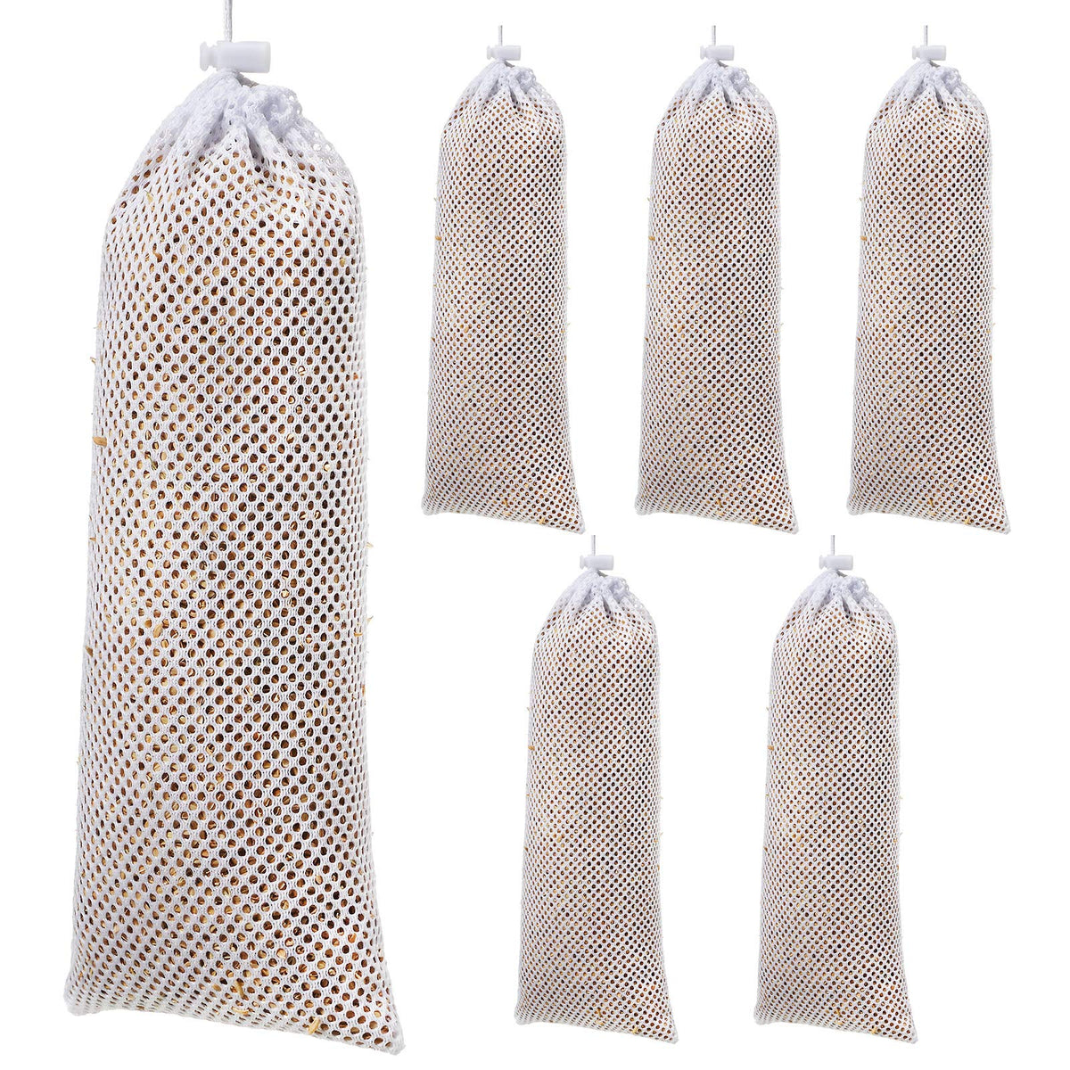 Weewooday Finch Sock Feeder in white ready to hang attracts garden goldfinches.