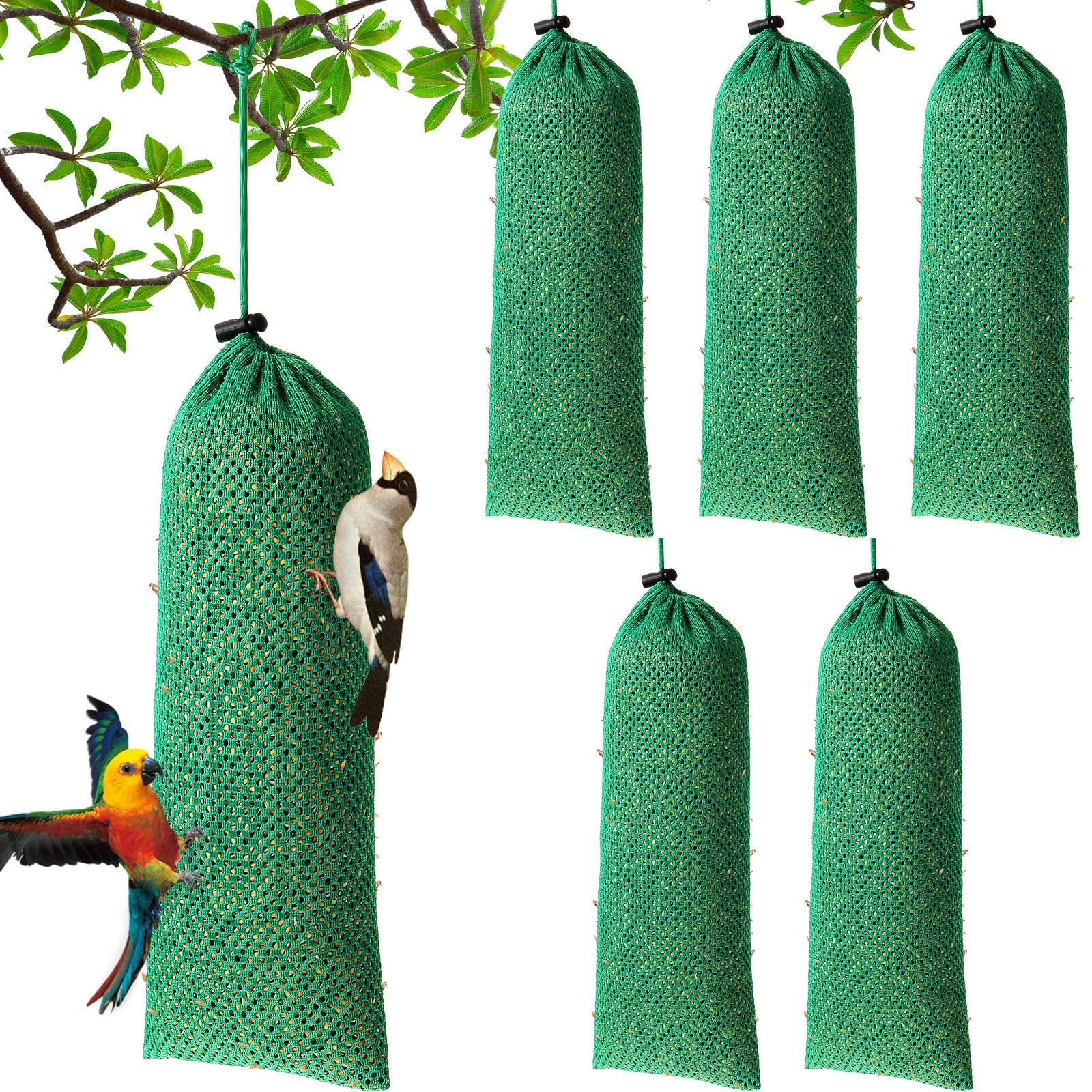 Weewooday Finch Sock Feeder six-pack in dark green for easy backyard bird viewing