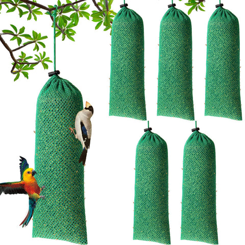 Weewooday Finch Sock Feeder six-pack in dark green for easy backyard bird viewing