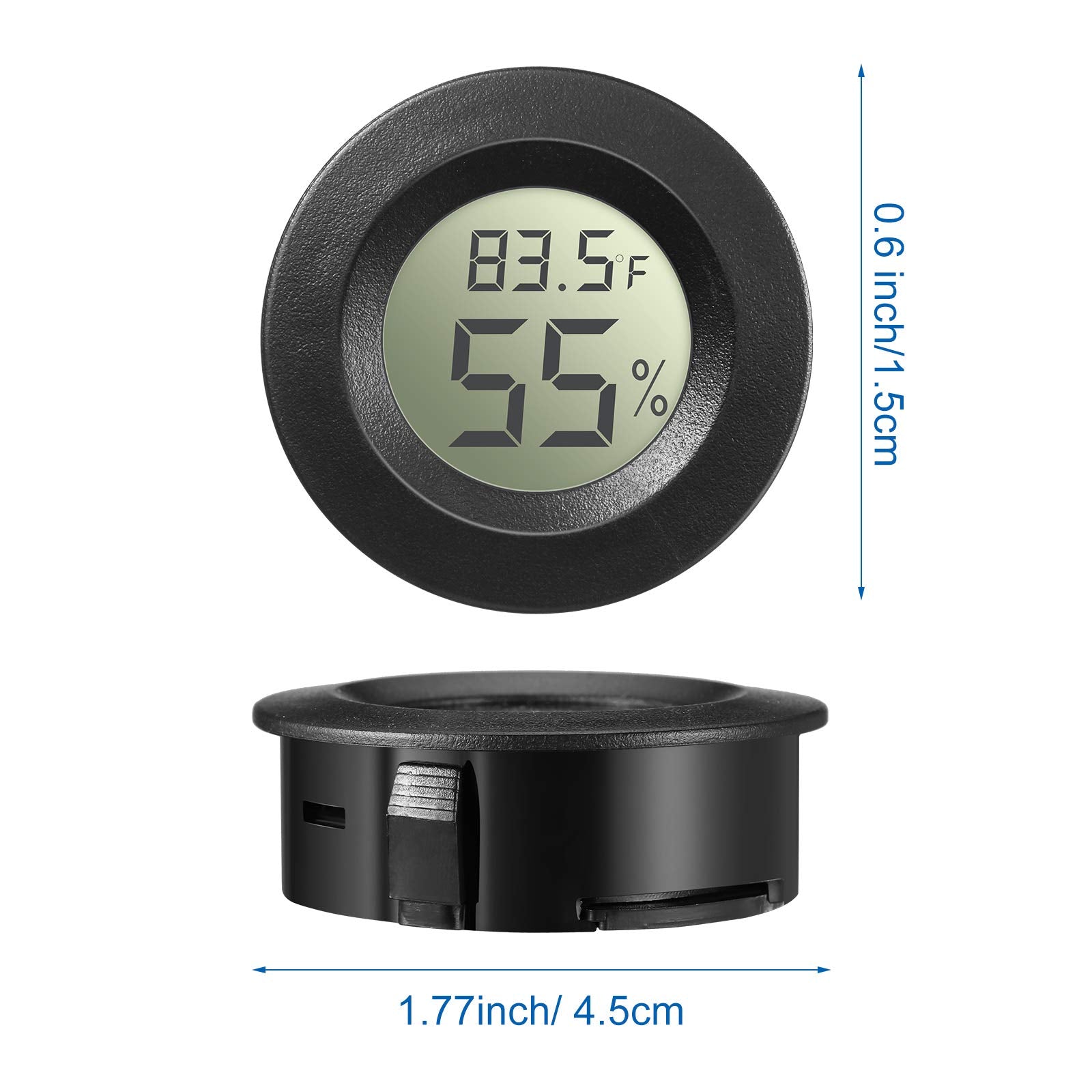 Weewooday unit back view with conversion button for Celsius or Fahrenheit.