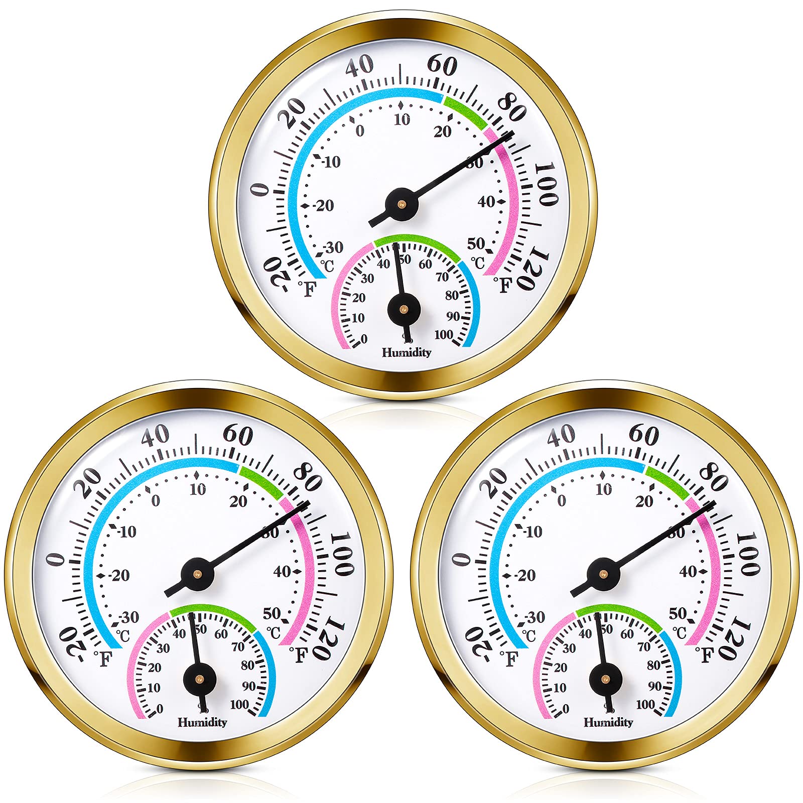 Weewooday thermometer-hygrometer mini 2in on-wall gold model for quick readings.
