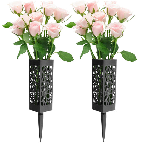 Wehhbtye memorial floral holder 12in square vase with sturdy design for cemetery bouquets.