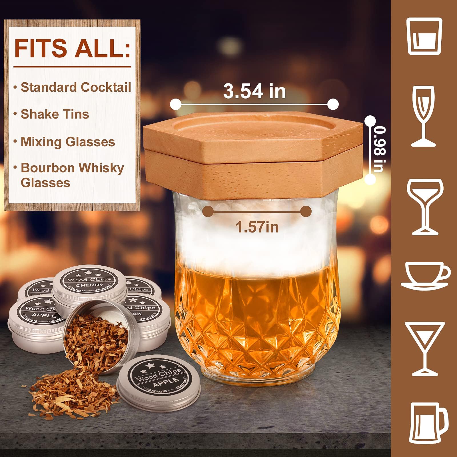WEICHA wooden lid and smoker assembly suitable for glassware.