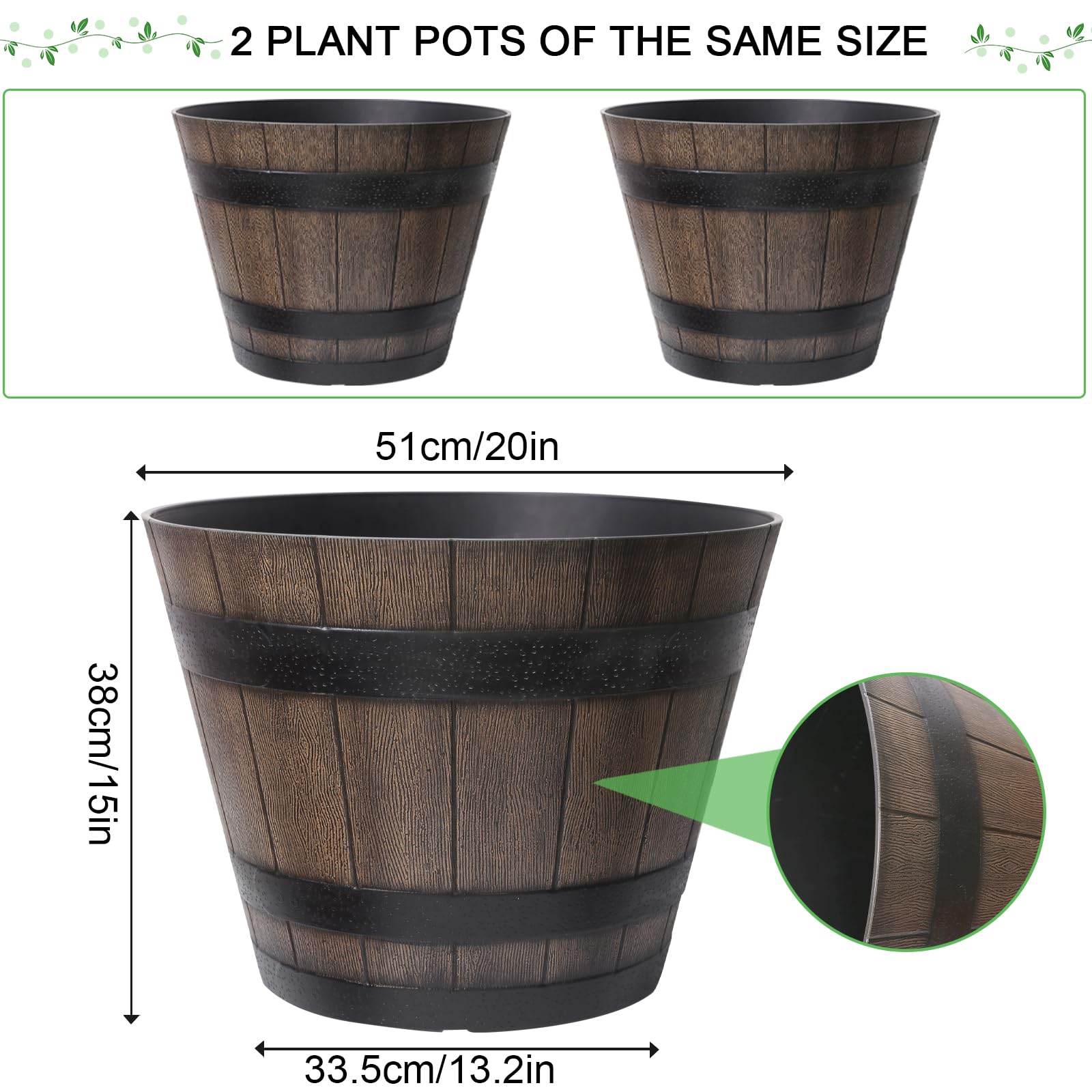 WEICHENGXING wood-grain barrel planter close-up emphasizes durable texture for patio use