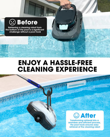 WEIGUZC hook with robotic pool cleaner demonstrates universal compatibility.