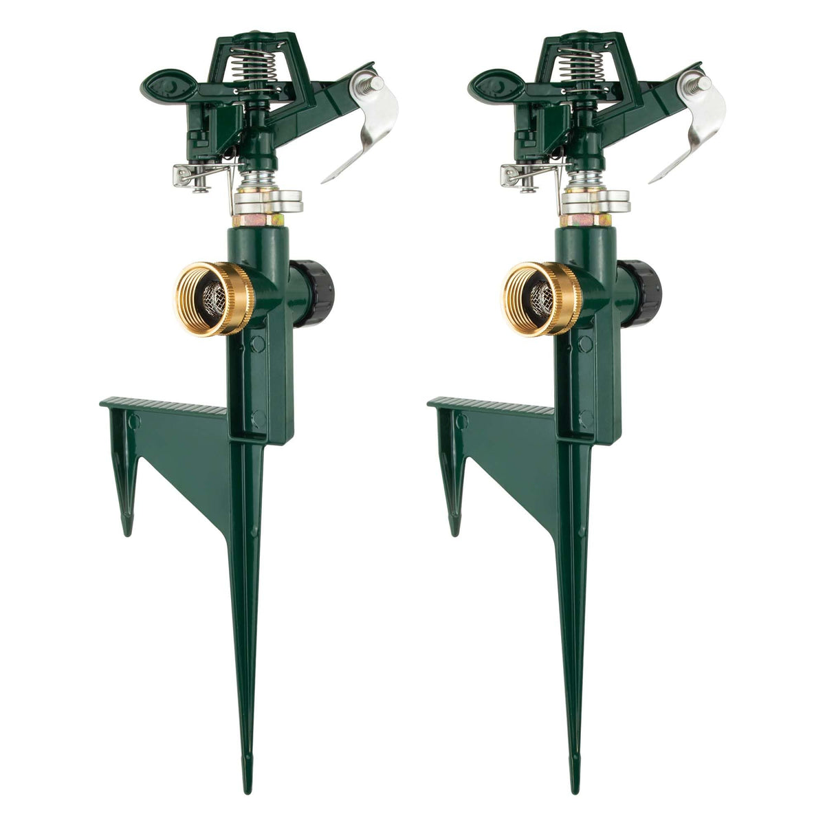 Weillsnow 2-pack spike sprinklers set up in yard for even irrigation across the lawn