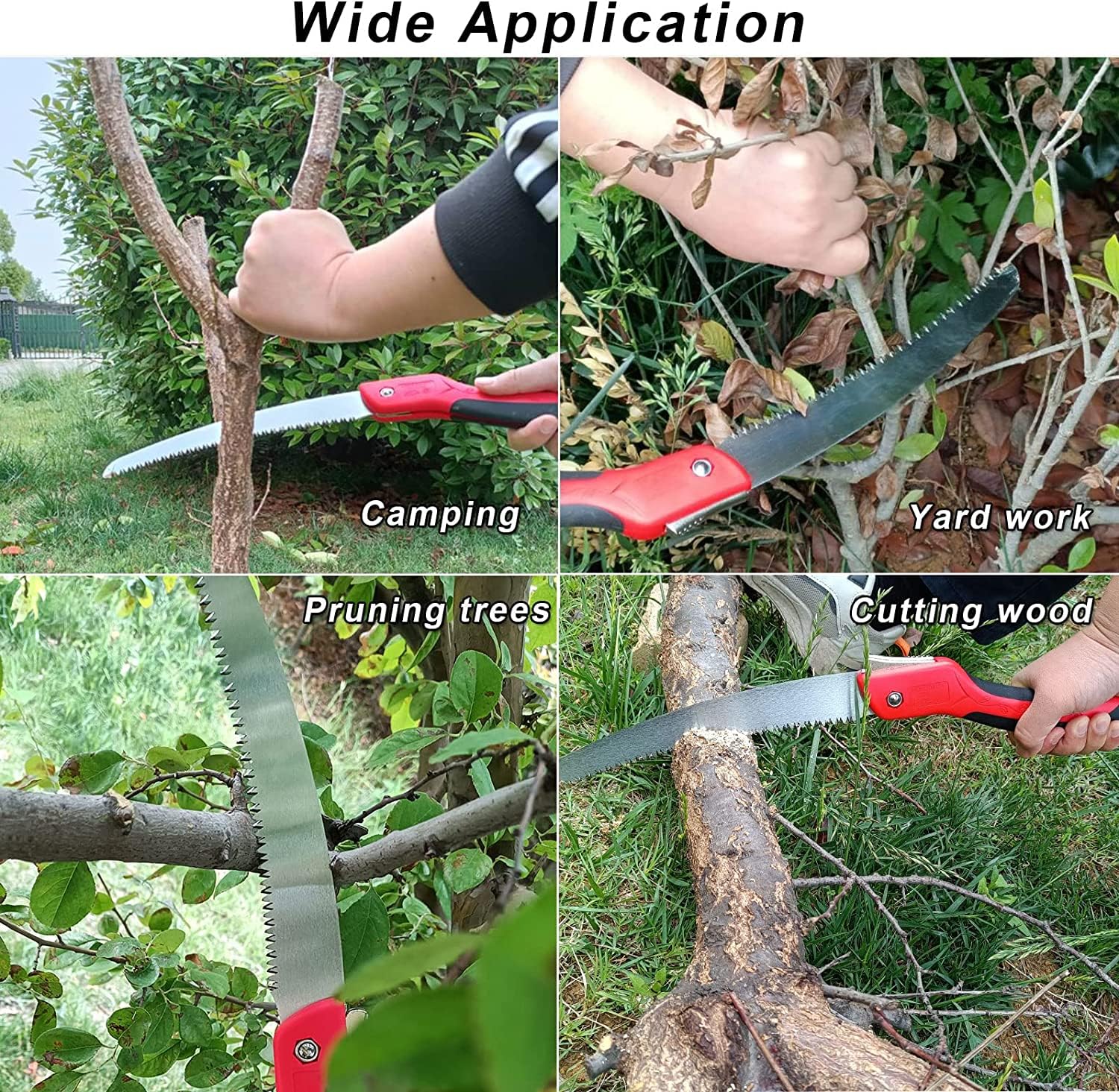 WEIMELTOY pruning saw shown in garden and trail use scenarios.