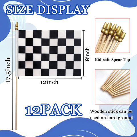 WEITBF racing flag on wooden stick 17.5 inch for classroom or garden decor