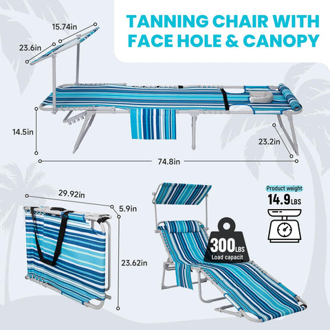 WEJOY tanning chair with 360-degree canopy protects the face while you lounge outdoors.