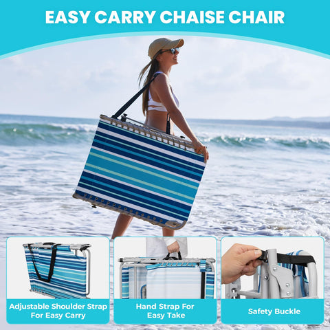 WEJOY tanning chair adapts from beach to patio for versatile outdoor relaxation.