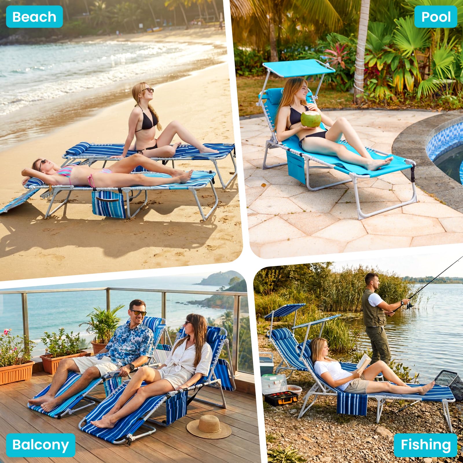 WEJOY side storage pocket keeps small items within reach during sun sessions.