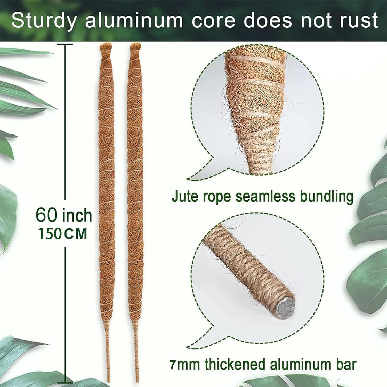 Wekuch 60-inch plant support with natural coir keeps moisture and nutrients balanced.