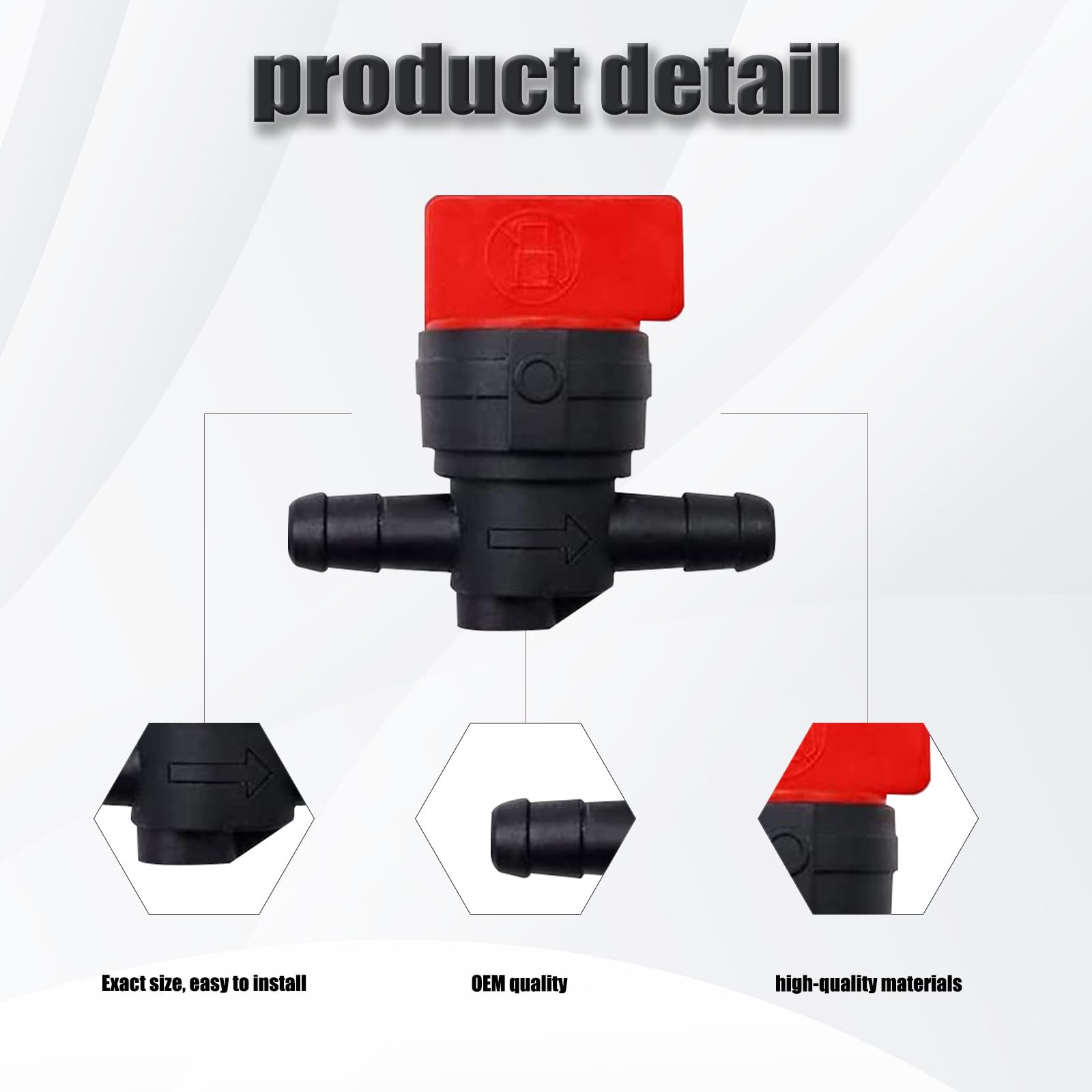 Welandya inline fuel cut-off valve side view shows compact, durable construction