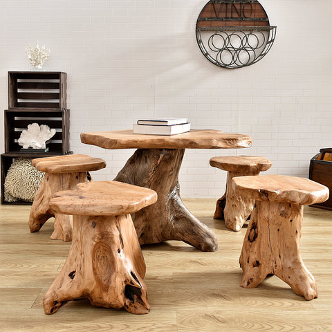 WELLAND cedar stump stool mushroom-shape closeup reveals unique grain.