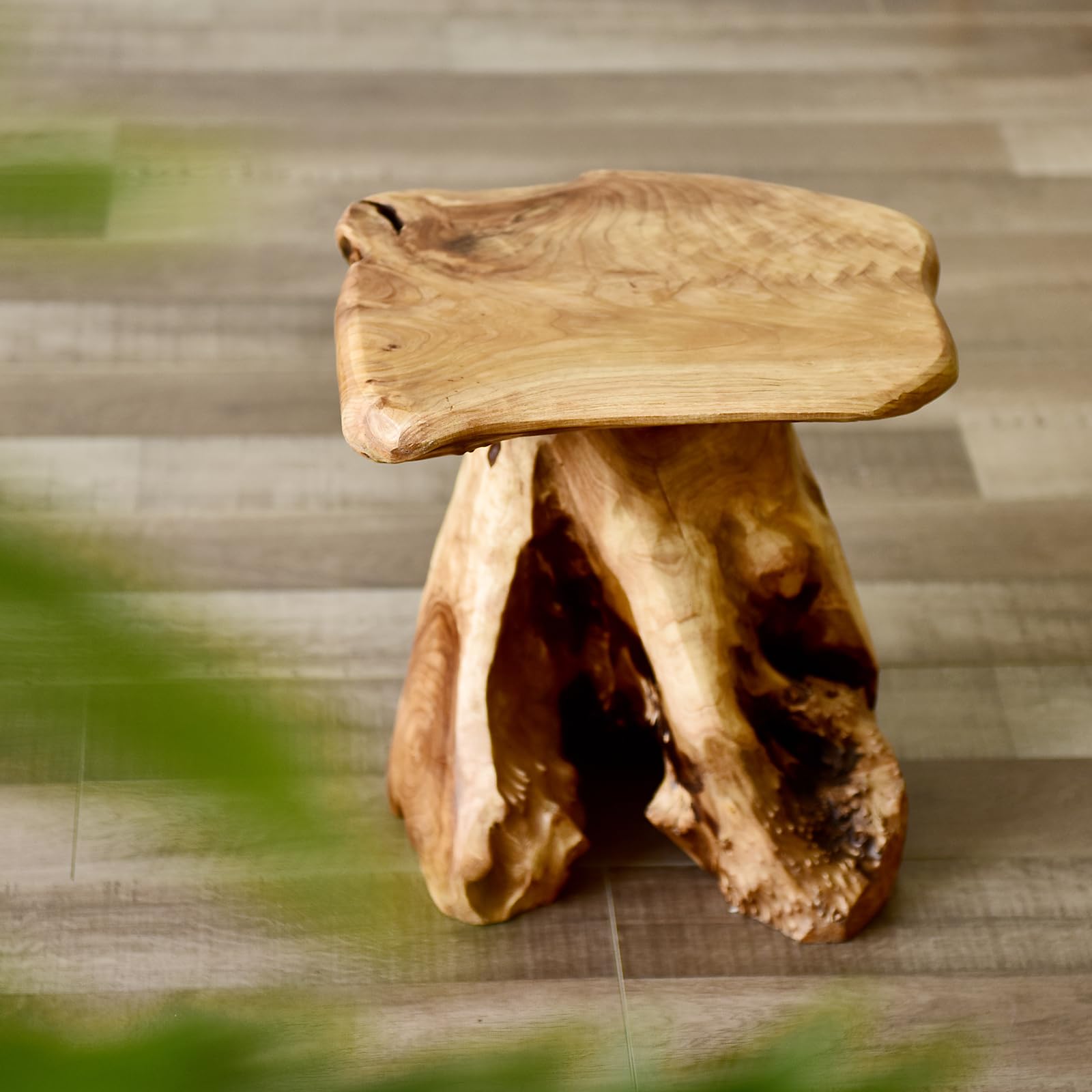 WELLAND cedar stump stool patio setup brings outdoor-ready texture.