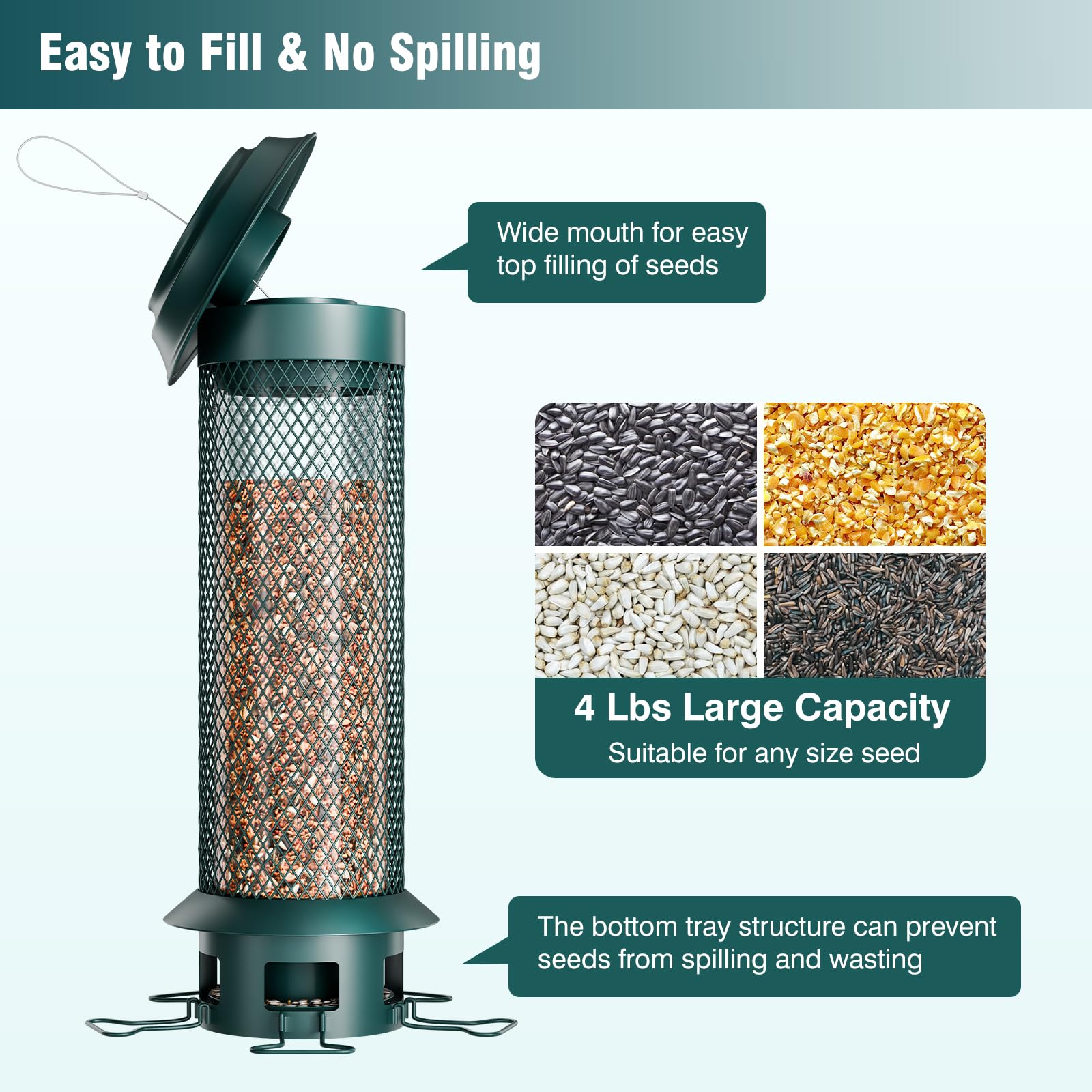 Wellavich large-capacity feeder with 4 lb seed reserve