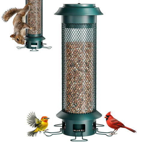 Wellavich squirrel-proof feeder with removable tray for easy cleaning and spill control