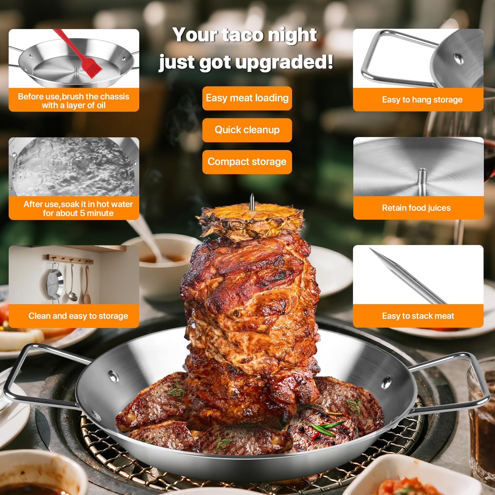 Wellfar five spikes spanning 6 to 14 inches for precise meat placement.
