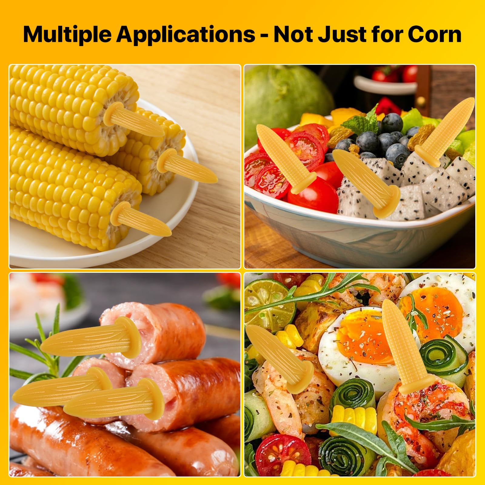 WELLFAR stainless steel cob holders with non-slip grip for stable corn on the cob