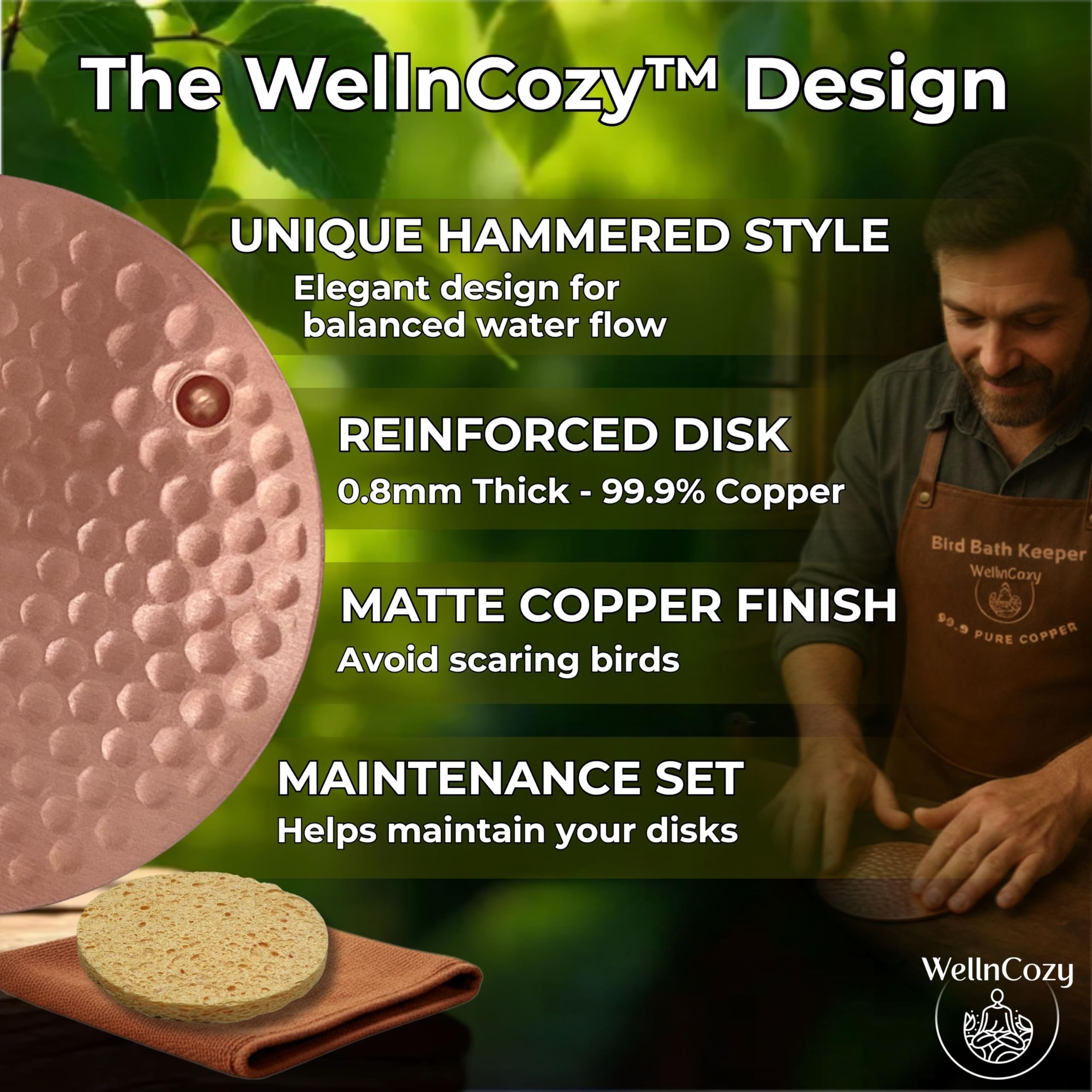 WellnCozy bird bath disc 0-8mm thick provides stability and longevity.
