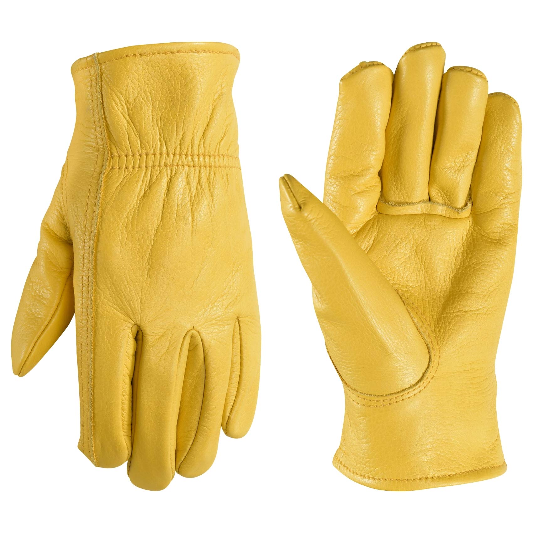 Wells Lamont kids leather gloves front view showing durable grain cowhide for gardening tasks