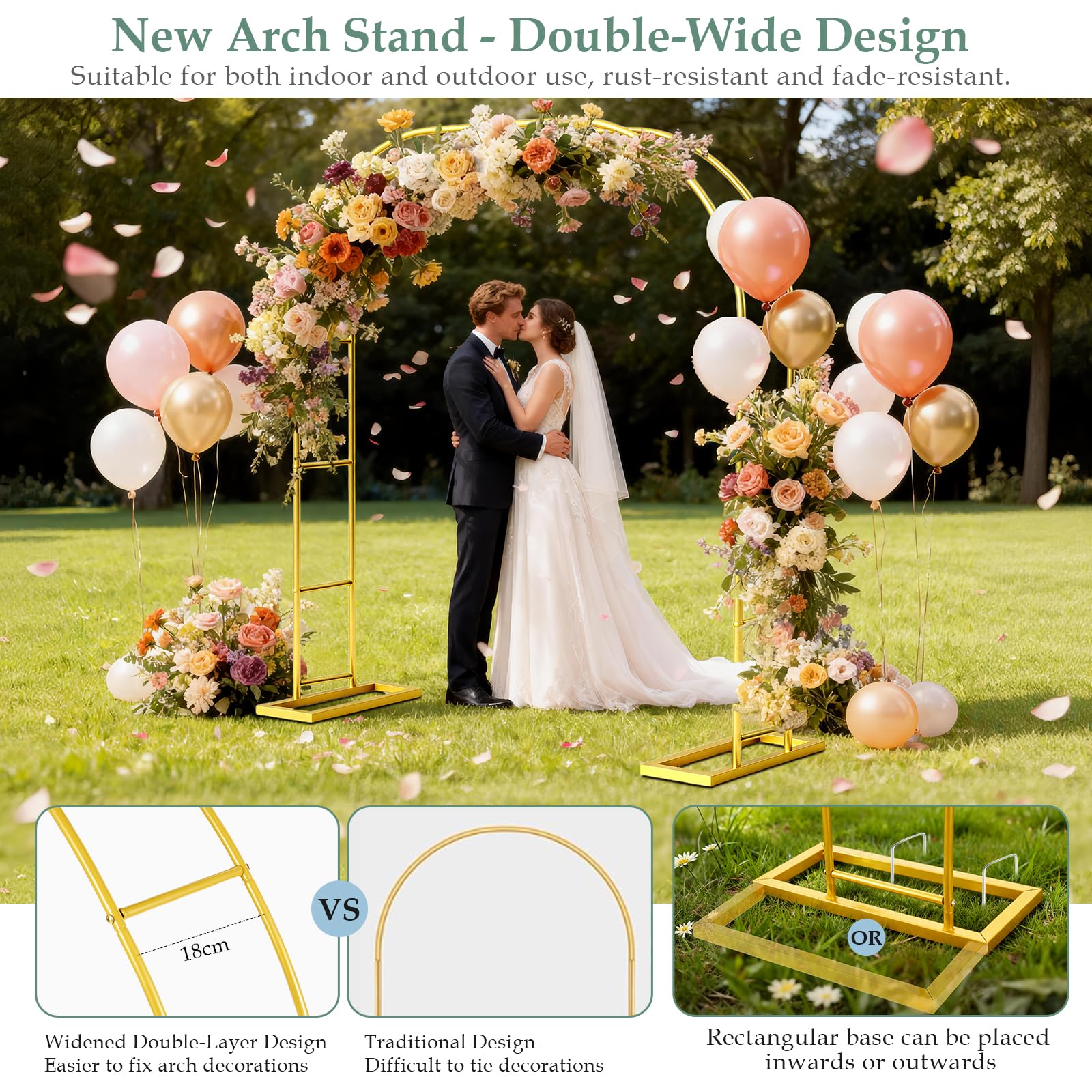 WellSign dual-purpose arch works as both backdrop and trellis.