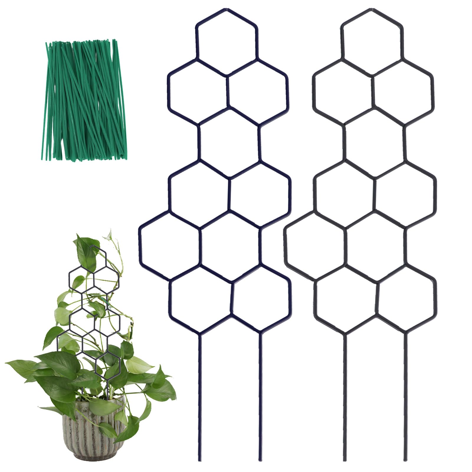 WellSign small trellis with honeycomb pattern supports ivy in a pot