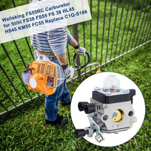 Wellsking FS55RC carburetor installed on Stihl FS38 demonstrates compatibility.