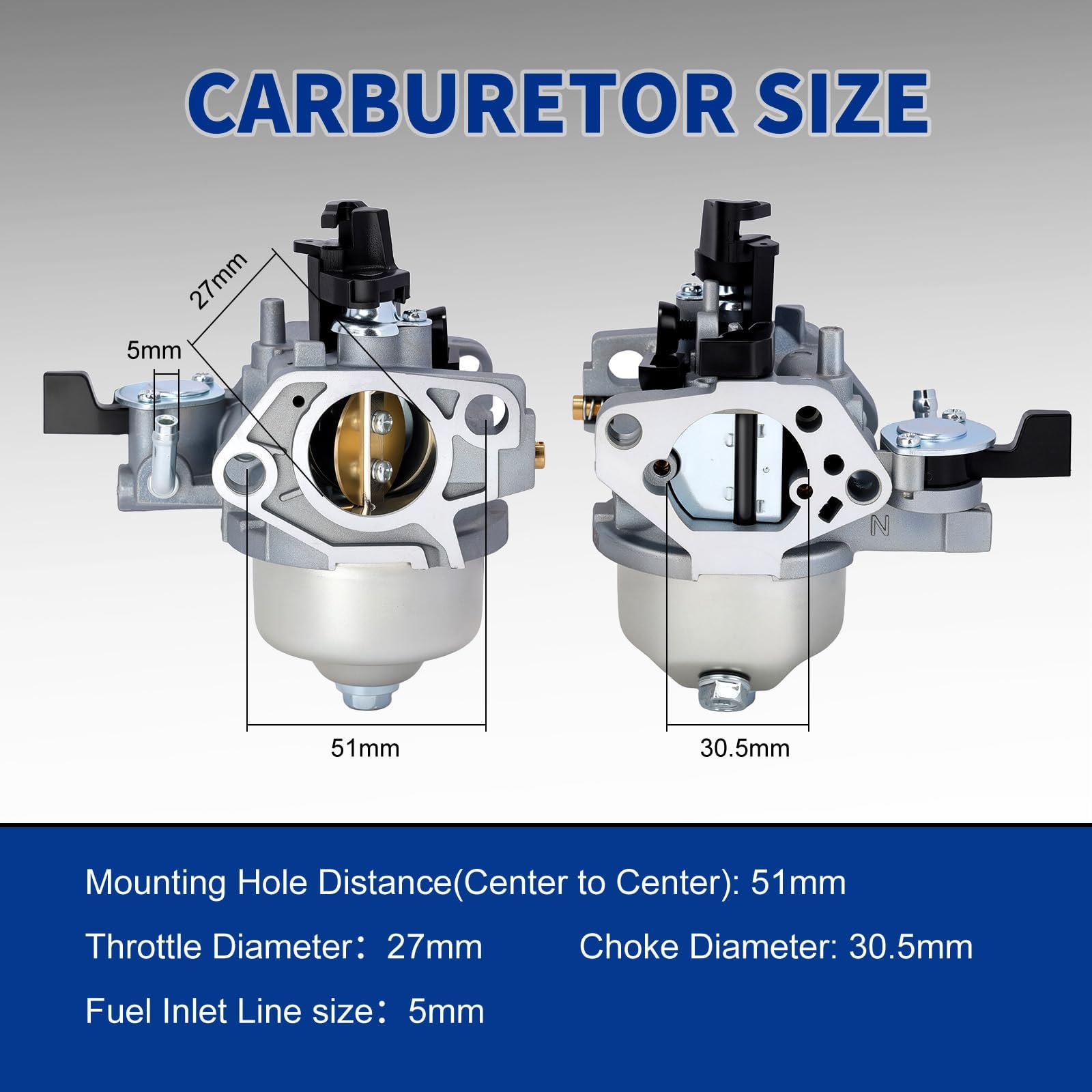 Wellsking GX390 carburetor kit contents visual, includes choke lever, filter, gaskets, and spark plug.