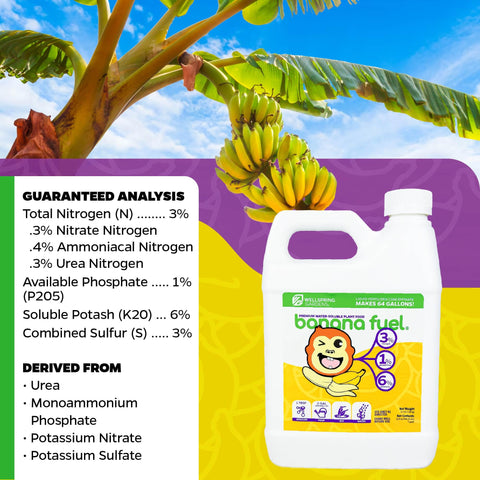 Close-up of Wellspring Gardens label emphasizing NPK content and care guidance.