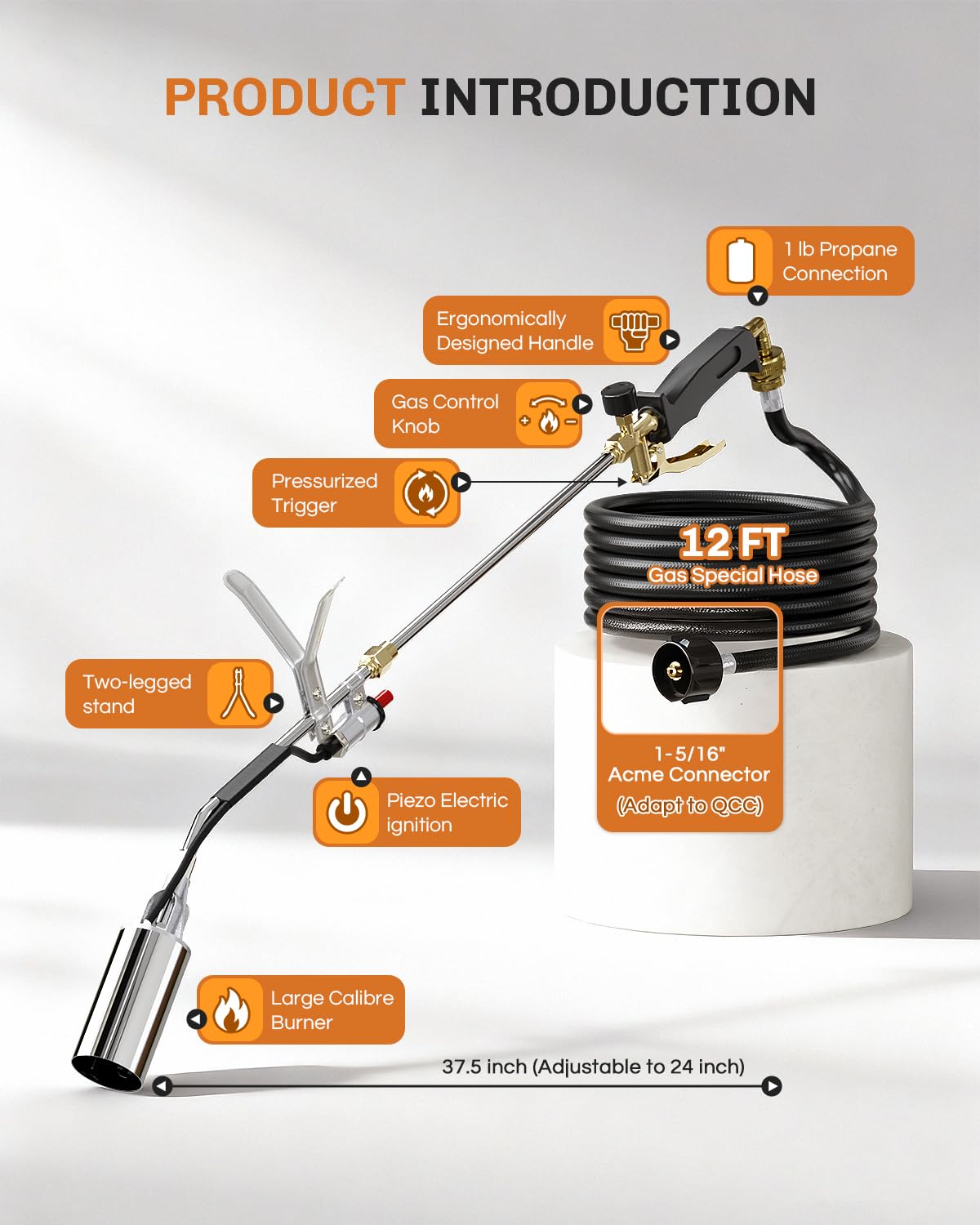 WELLUCK versatile torch shown for snow removal, barbecue, and asphalt tasks.