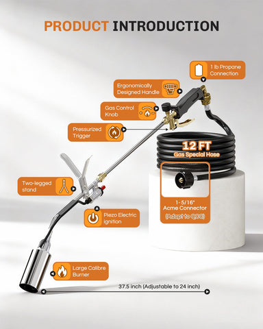 WELLUCK versatile torch shown for snow removal, barbecue, and asphalt tasks.
