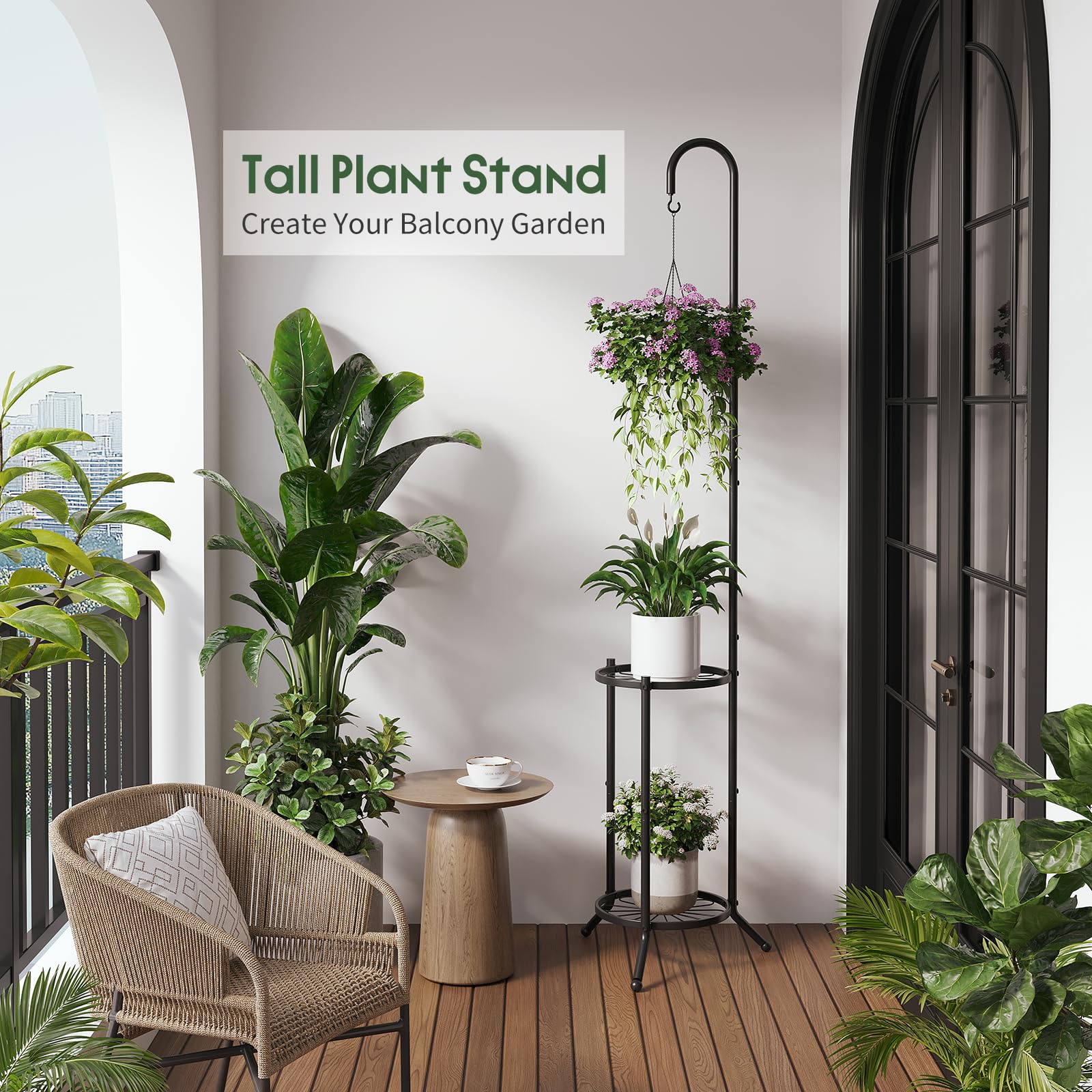 WELUKGUUD 2-tier plant stand top hook highlights hanging basket versatility