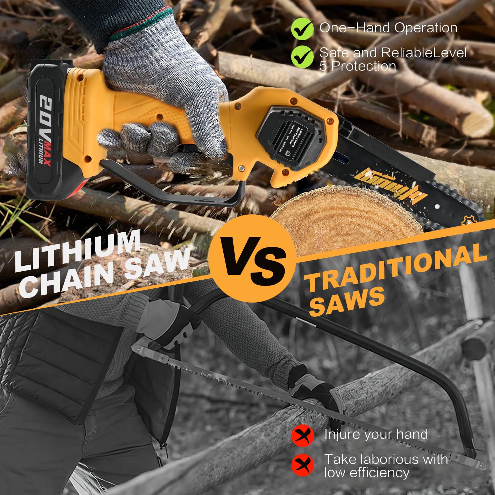 WEMARS mini chainsaw 6inch dual battery setup for longer cutting sessions