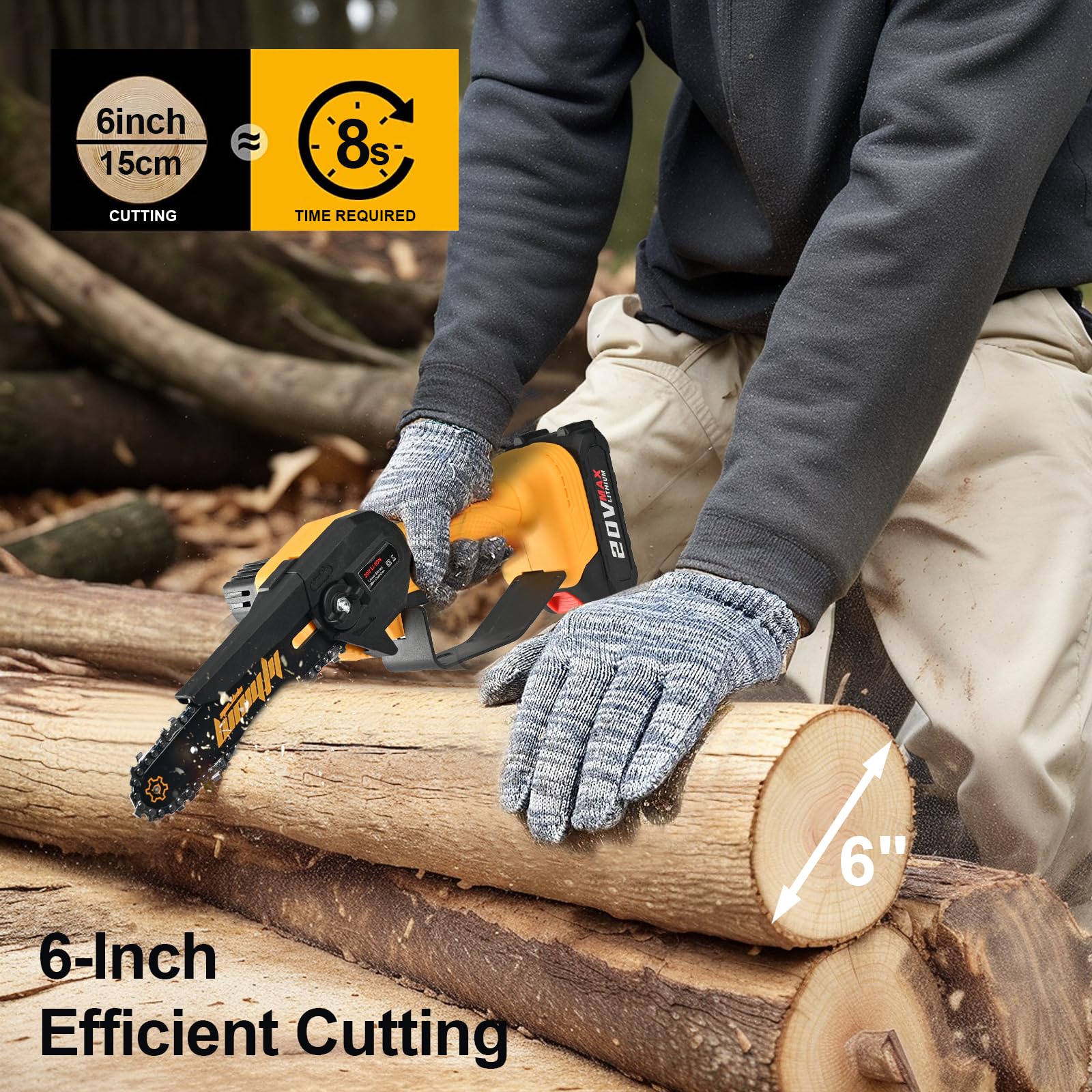 WEMARS mini chainsaw 6inch lightweight design reduces user fatigue